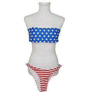 Womens Bikini and Wrap 4 Pieces Patriotic Stars Stripes Red White Blue M-L